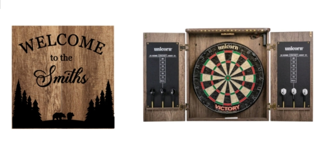 25" x 22" Dart Board With LED Cabinet