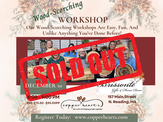 Wood Scorching Workshop at Brissonte' North Reading December 10, 6:00 - 9:00pm