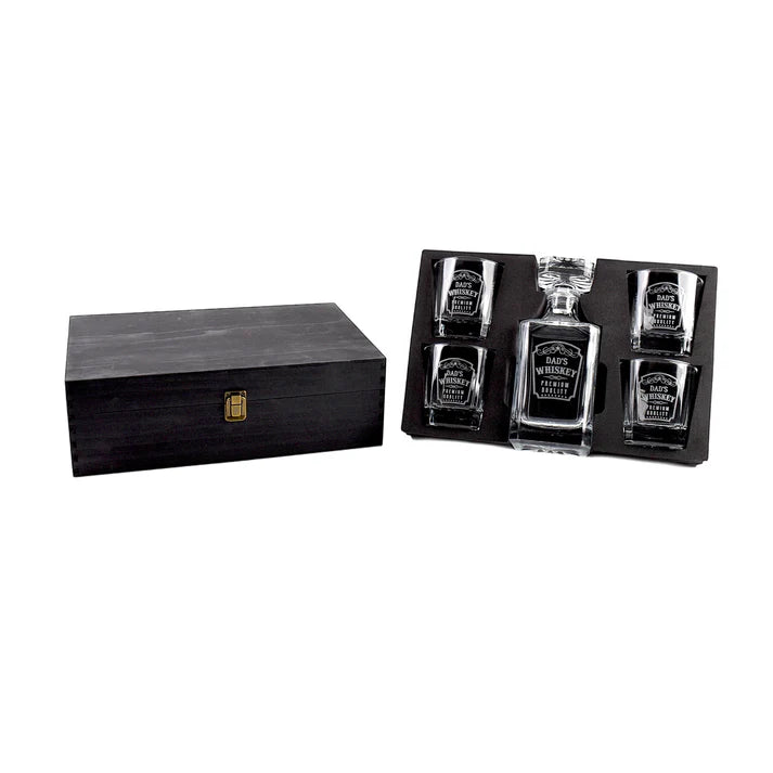 Large Box Foam Inserts and Wooden Box for Decanter and 4 Whiskey Glasses